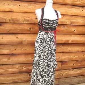 Vintage Y2K 90's Alberto Makali Silk Floor Length Halter Dress Maxi